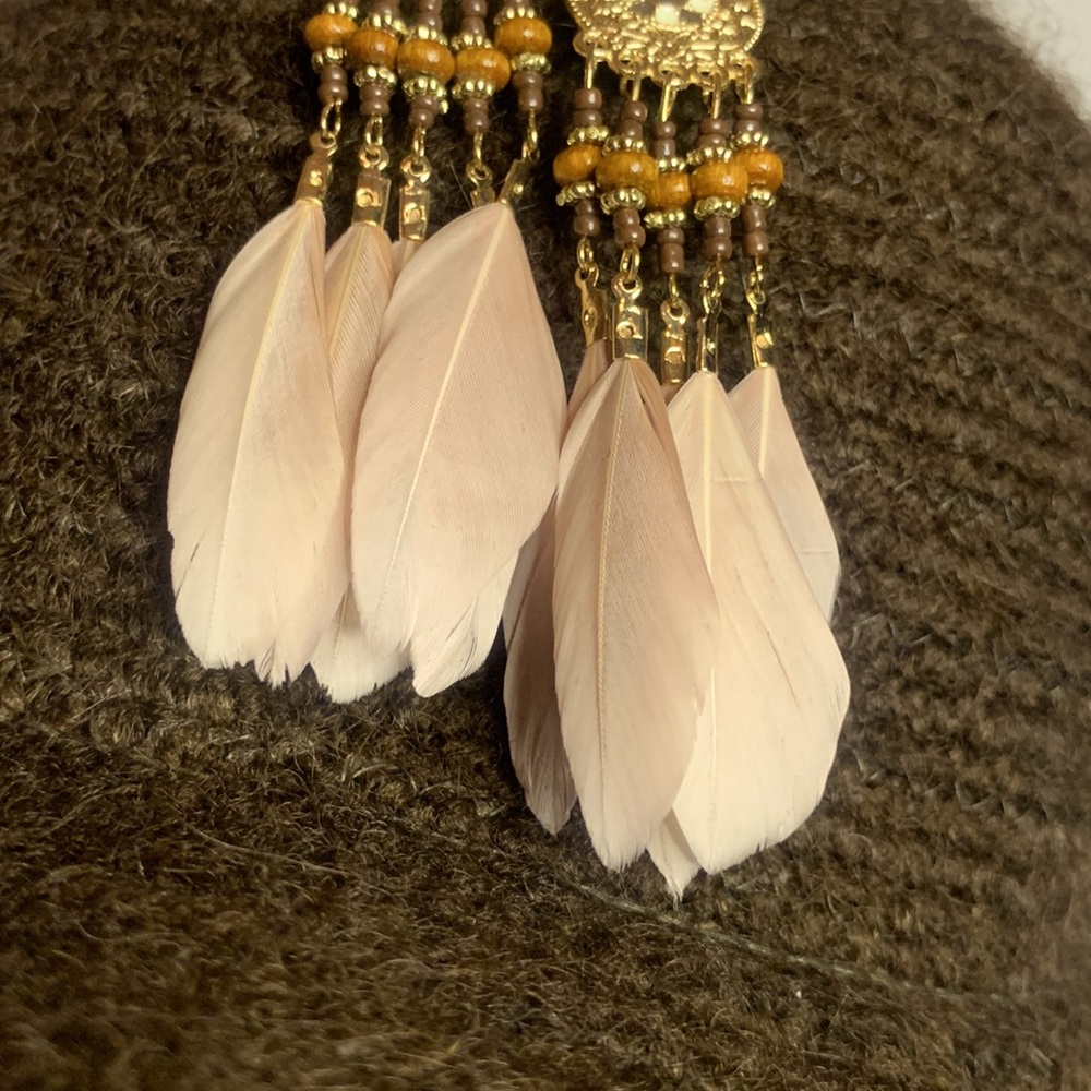 Brown Feather and Bead Earrings - Picture 7 of 7